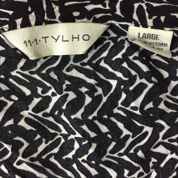 11-1 TYLHO Anthropologie Black White Print Ruffle Front Long Sleeve Button Shirt - Picture 2 of 8
